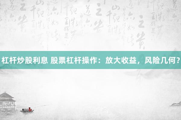 杠杆炒股利息 股票杠杆操作:放大收益,风险几何?
