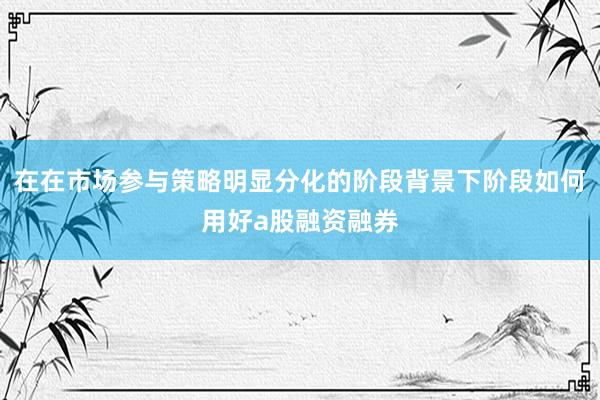 在在市场参与策略明显分化的阶段背景下阶段如何用好a股融资融券