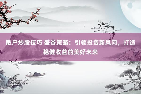 散户炒股技巧 盛谷策略:引领投资新风向,打造稳健收益的美好未来