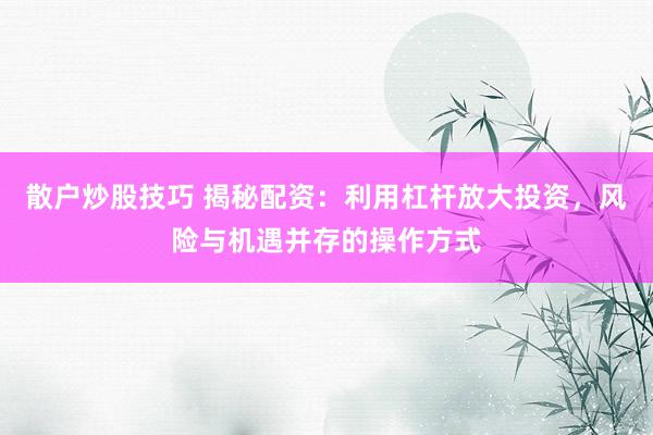散户炒股技巧 揭秘配资：利用杠杆放大投资，风险与机遇并存的操作方式