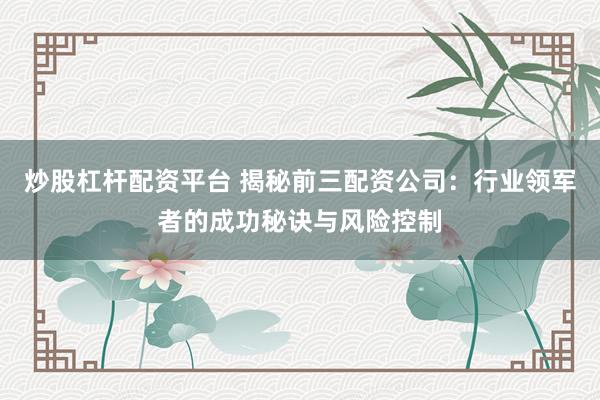 炒股杠杆配资平台 揭秘前三配资公司:行业领军者的成功秘诀与风险控制