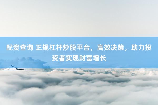 配资查询 正规杠杆炒股平台，高效决策，助力投资者实现财富增长