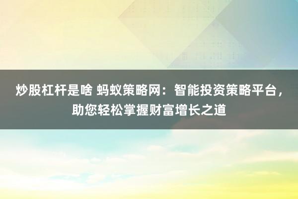 炒股杠杆是啥 蚂蚁策略网：智能投资策略平台，助您轻松掌握财富增长之道